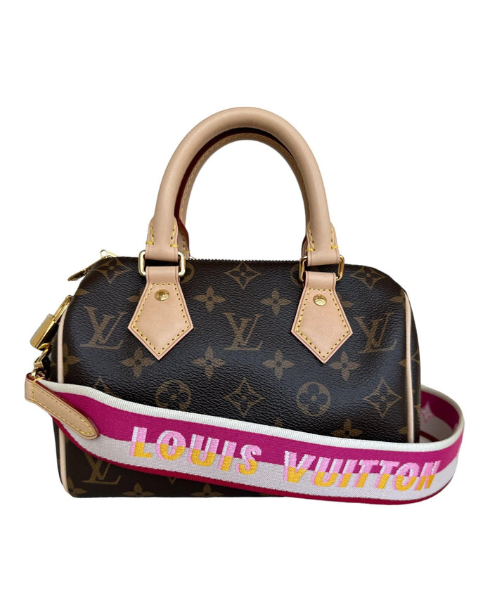 Louis Vuitton Monogram Speedy 20 with Pink Canvas Strap - Ellie Belle