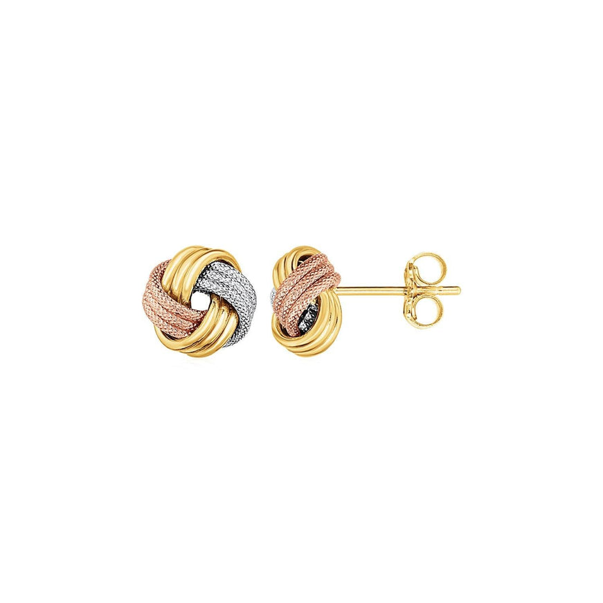 Love Knot Post Earrings in 14k Tri Color Gold - Ellie Belle