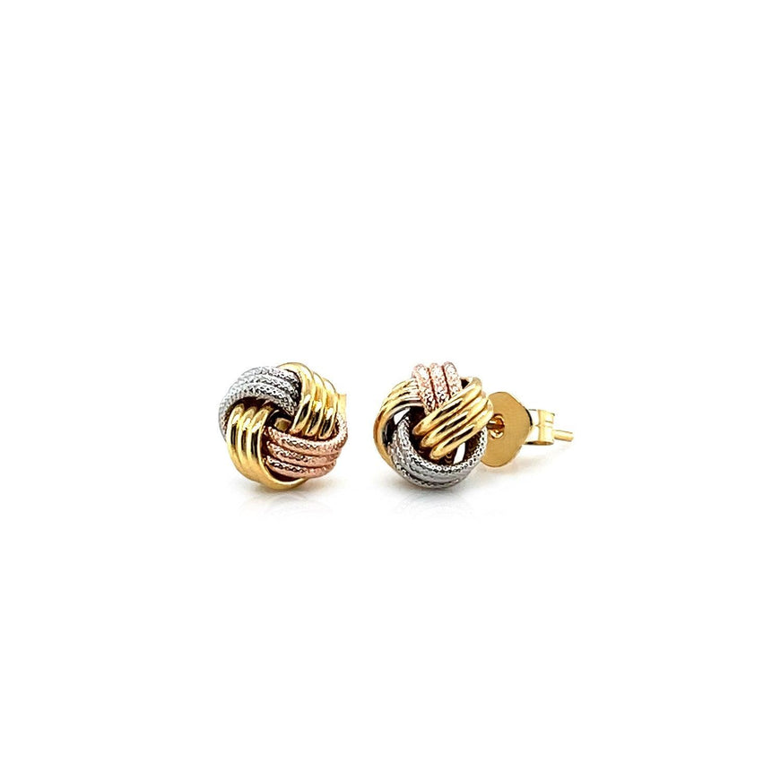 Love Knot Post Earrings in 14k Tri Color Gold - Ellie Belle