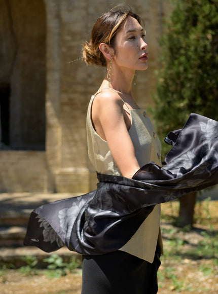 Elizabetta Isabella Silk Scarf Shawl in Black - photo 5