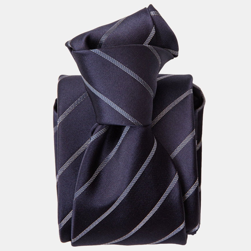 Elizabetta Esino Silk Jacquard Tie in Midnight Blue and Silver Standard (3.25" x 58.5") Midnight Blue
