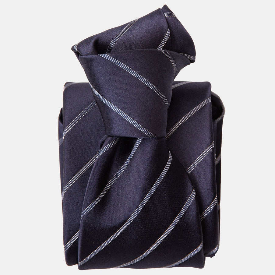 Elizabetta Esino silk jacquard tie in midnight blue and silver