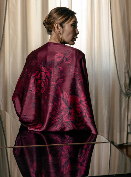 Elizabetta Isabella Silk Scarf Shawl in Garnet Red - photo 2