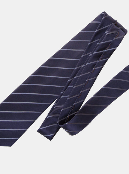 Formal navy and silver striped silk necktie