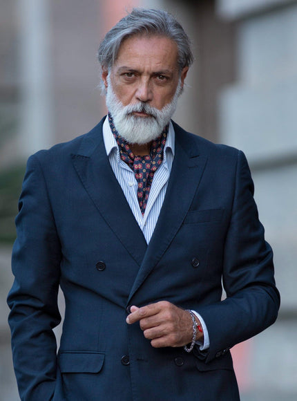 Elizabetta Barberini Silk Ascot Cravat Tie in Navy and Red