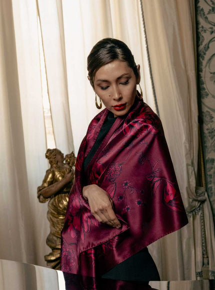 Elizabetta Isabella Silk Scarf Shawl in Garnet Red - photo 7