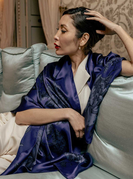 Elizabetta Isabella Silk Scarf Shawl in Indigo Blue - photo 4