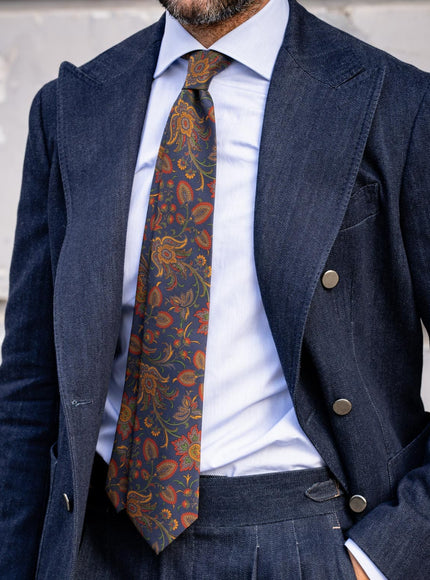Elizabetta Borromeo Printed Madder Silk Tie - Navy