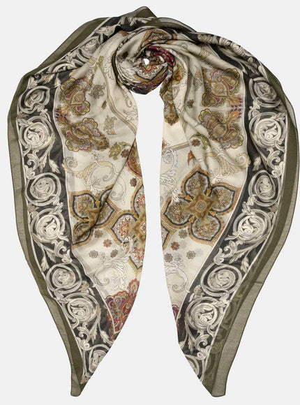 Elizabetta Venere Modal Cashmere Scarf in Olive Green, styled view