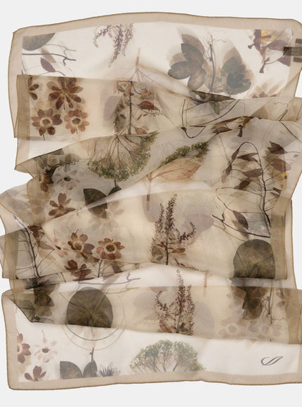 Elizabetta Botanica Long Sheer Silk Scarf - Beige