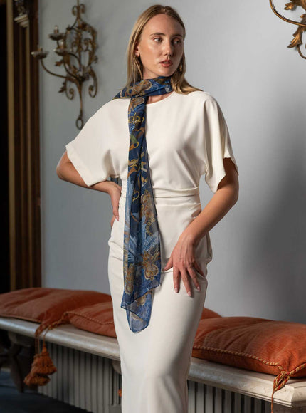 Elizabetta Alessandra Long Sheer Silk Scarf - Navy