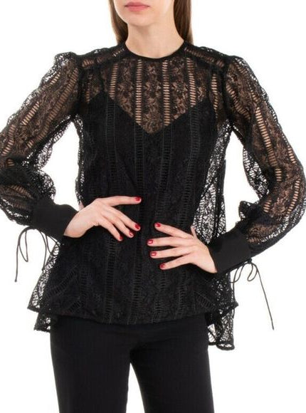 Rebecca Vallance Black Lace Long-Sleeve Top