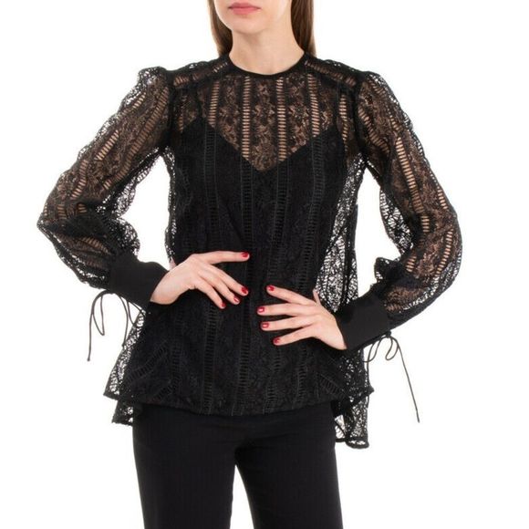 Rebecca Vallance Black Lace Long-Sleeve Top