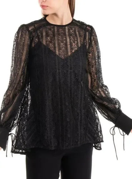 Rebecca Vallance Black Lace Long-Sleeve Top