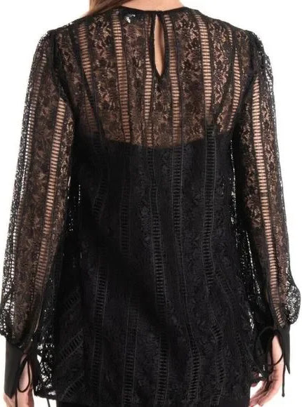 Rebecca Vallance Black Lace Long-Sleeve Top