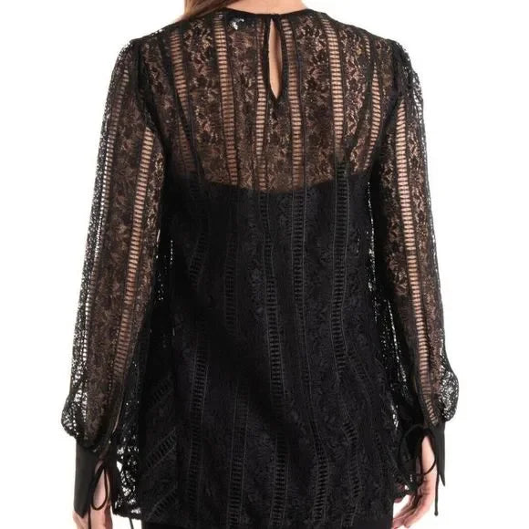 Rebecca Vallance Black Lace Long-Sleeve Top