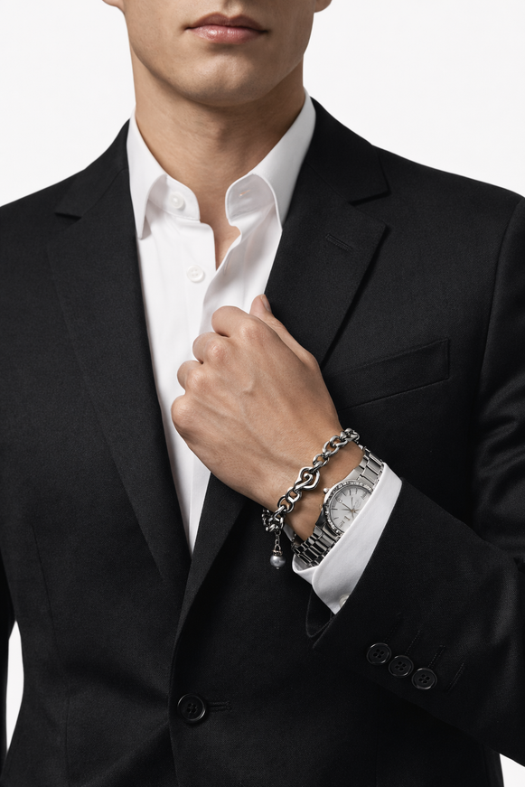 Dolce & Gabbana Silver-Tone Chain & Pearl Bracelet