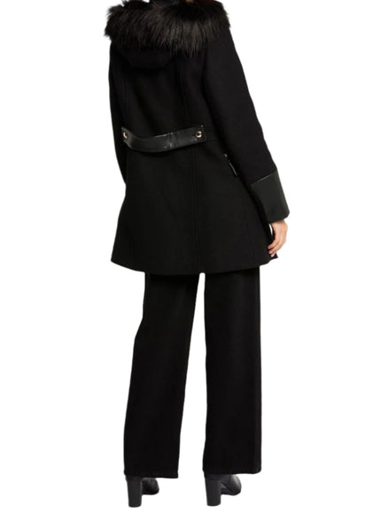 Morgan de Toi Black Wool Coat with Faux Fur Hood