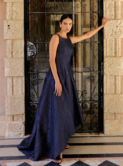 Anne Barge Marcel Jacquard High-Low Evening Gown