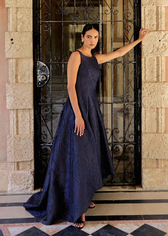 Anne Barge Marcel Jacquard High-Low Evening Gown