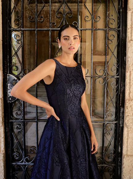 Anne Barge Marcel Jacquard High-Low Evening Gown