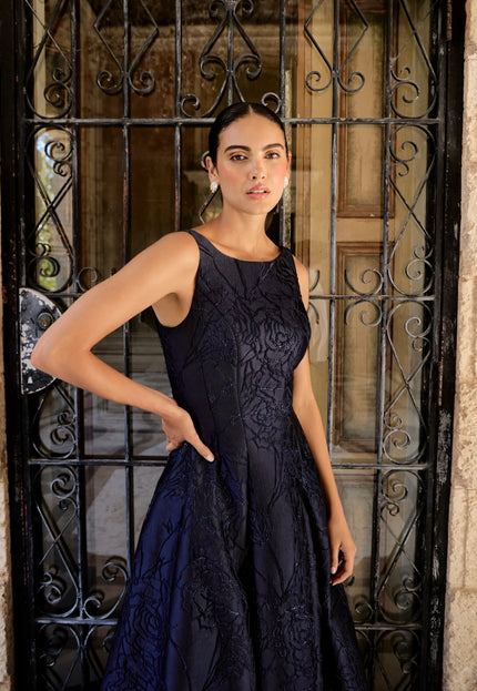 Anne Barge Marcel Jacquard High-Low Evening Gown