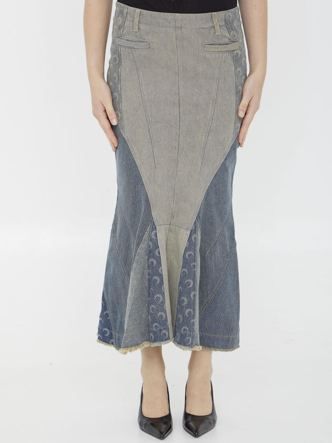 Marine Serre Denim Flared Skirt - Ellie Belle