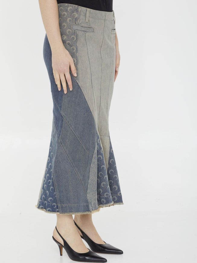 Marine Serre Denim Flared Skirt - Ellie Belle