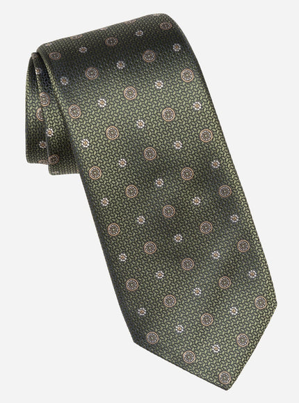 Elizabetta Benelli Silk Jacquard Tie in Sage Green, styled view