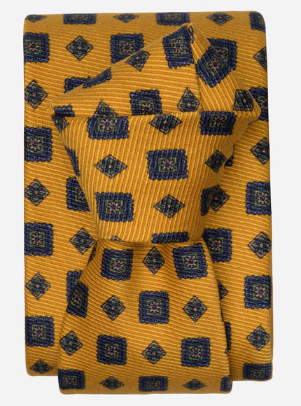Elizabetta Bertone Printed Madder Silk Tie Sunflower Yellow
