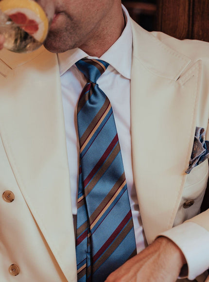 Elizabetta Battisti Silk Jacquard Tie in Steel Blue