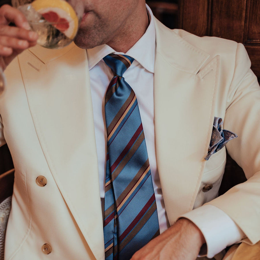 Elizabetta Battisti Silk Jacquard Tie in Steel Blue
