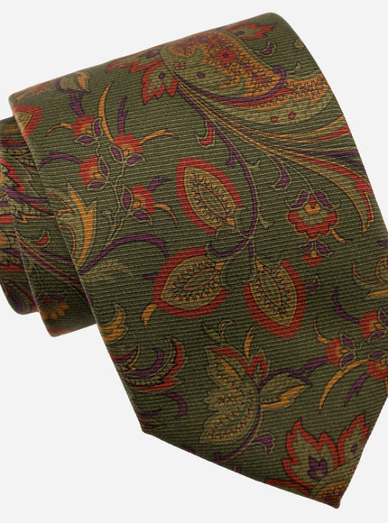 Elizabetta Borromeo Printed Madder Silk Tie - Olive