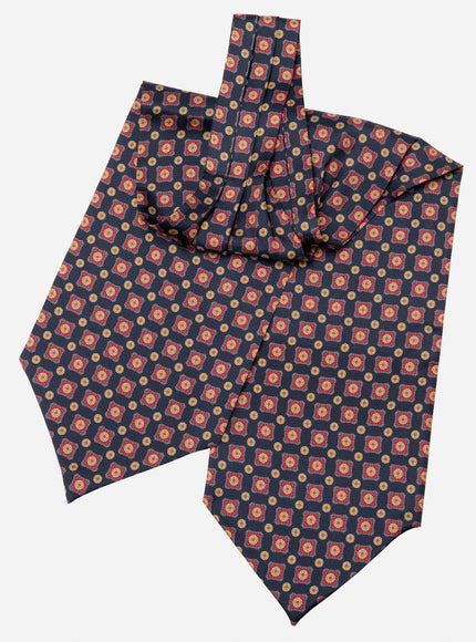 Elizabetta Barberini Silk Ascot Cravat Tie in Navy and Red