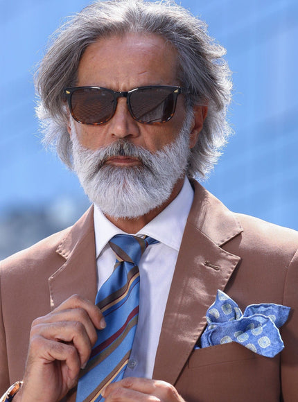 Elizabetta Battisti Silk Jacquard Tie in Steel Blue