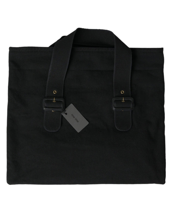 Miu Miu Black Canvas Denim Shopper Tote Bag - Ellie Belle