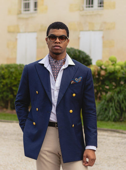 Elizabetta Barberini - Silk Ascot Cravat Tie - Blue and Navy