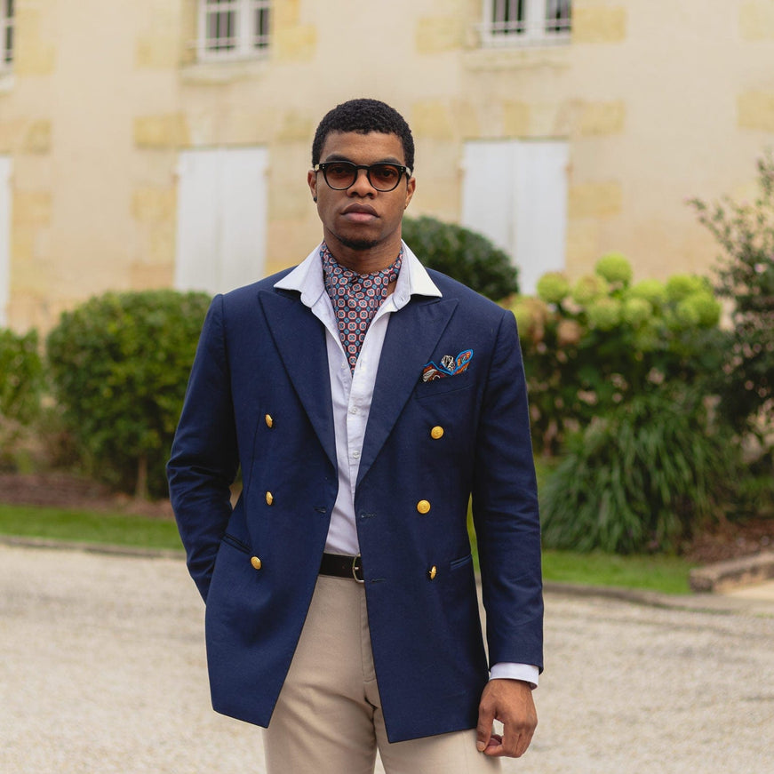 Elizabetta Barberini - Silk Ascot Cravat Tie - Blue and Navy