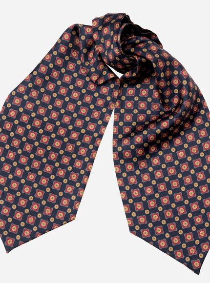 Elizabetta Barberini Silk Ascot Cravat Tie in Navy and Red