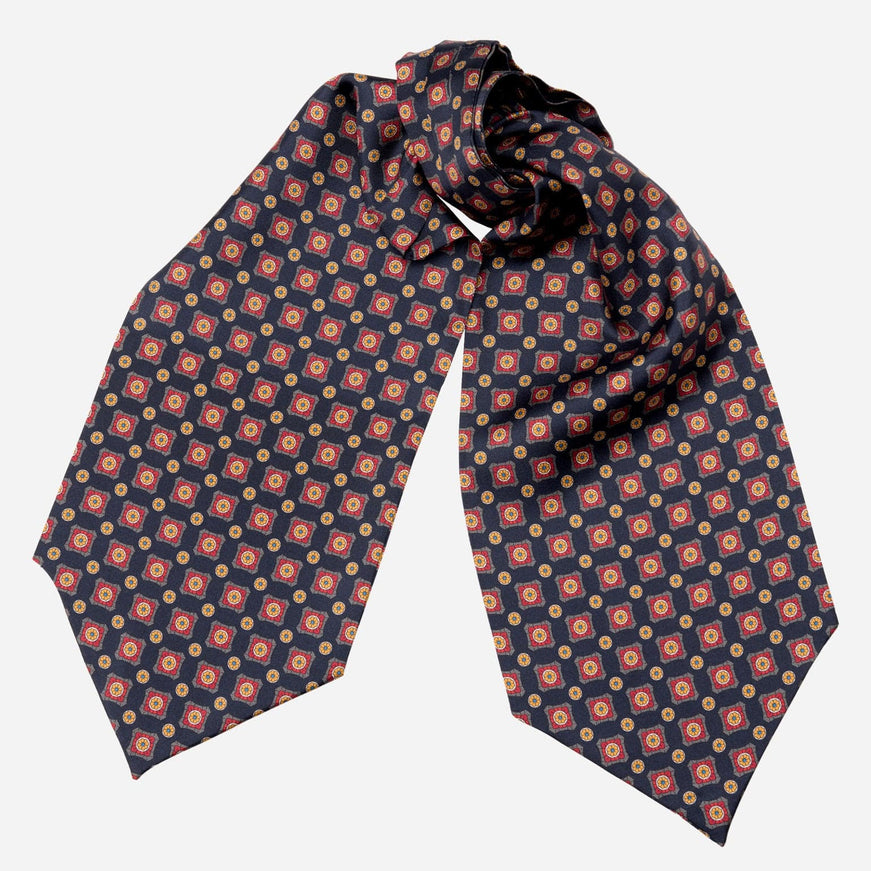 Elizabetta Barberini Silk Ascot Cravat Tie in Navy and Red