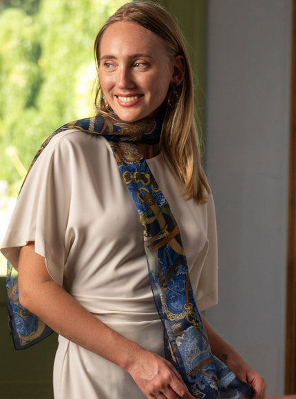Elizabetta Alessandra Long Sheer Silk Scarf - Navy
