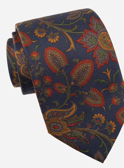 Elizabetta Borromeo Printed Madder Silk Tie - Navy