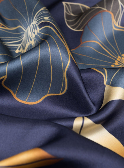 Laura - Silk Scarf Shawl - Navy