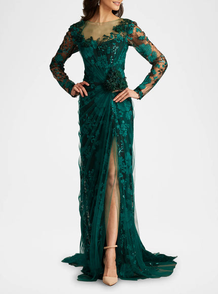 Tadashi Shoji Silvia Embroidered Illusion Gown