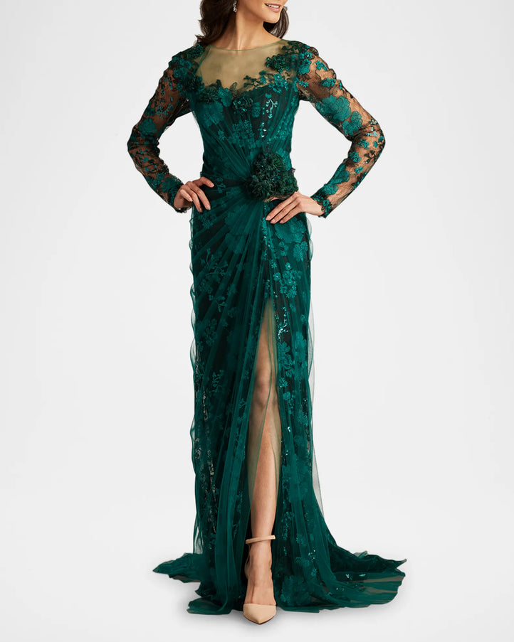 Tadashi Shoji Silvia Embroidered Illusion Gown