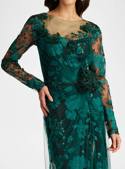 Tadashi Shoji Silvia Embroidered Illusion Gown