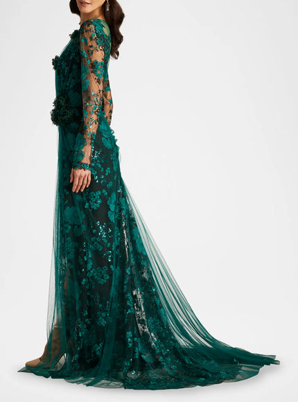 Tadashi Shoji Silvia Embroidered Illusion Gown