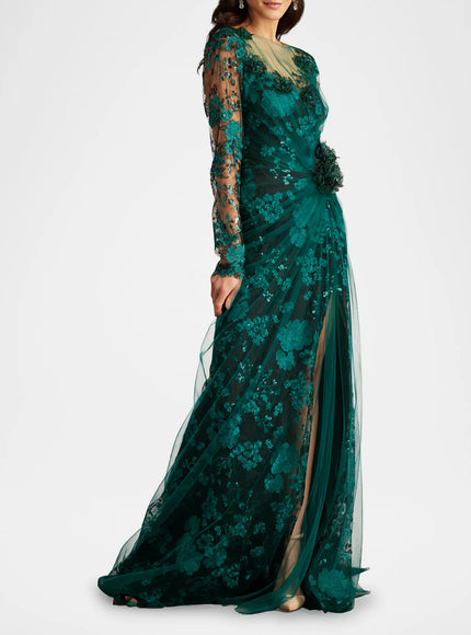 Tadashi Shoji Silvia Embroidered Illusion Gown