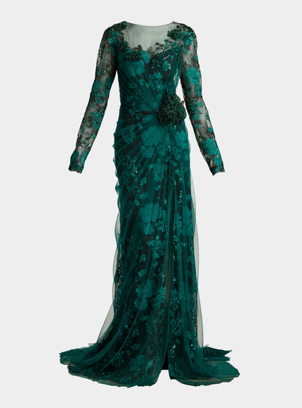 Tadashi Shoji Silvia Embroidered Illusion Gown
