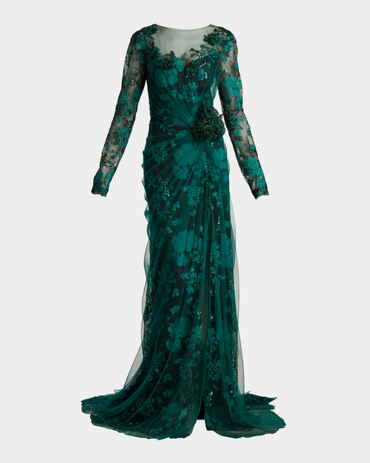 Tadashi Shoji Silvia Embroidered Illusion Gown